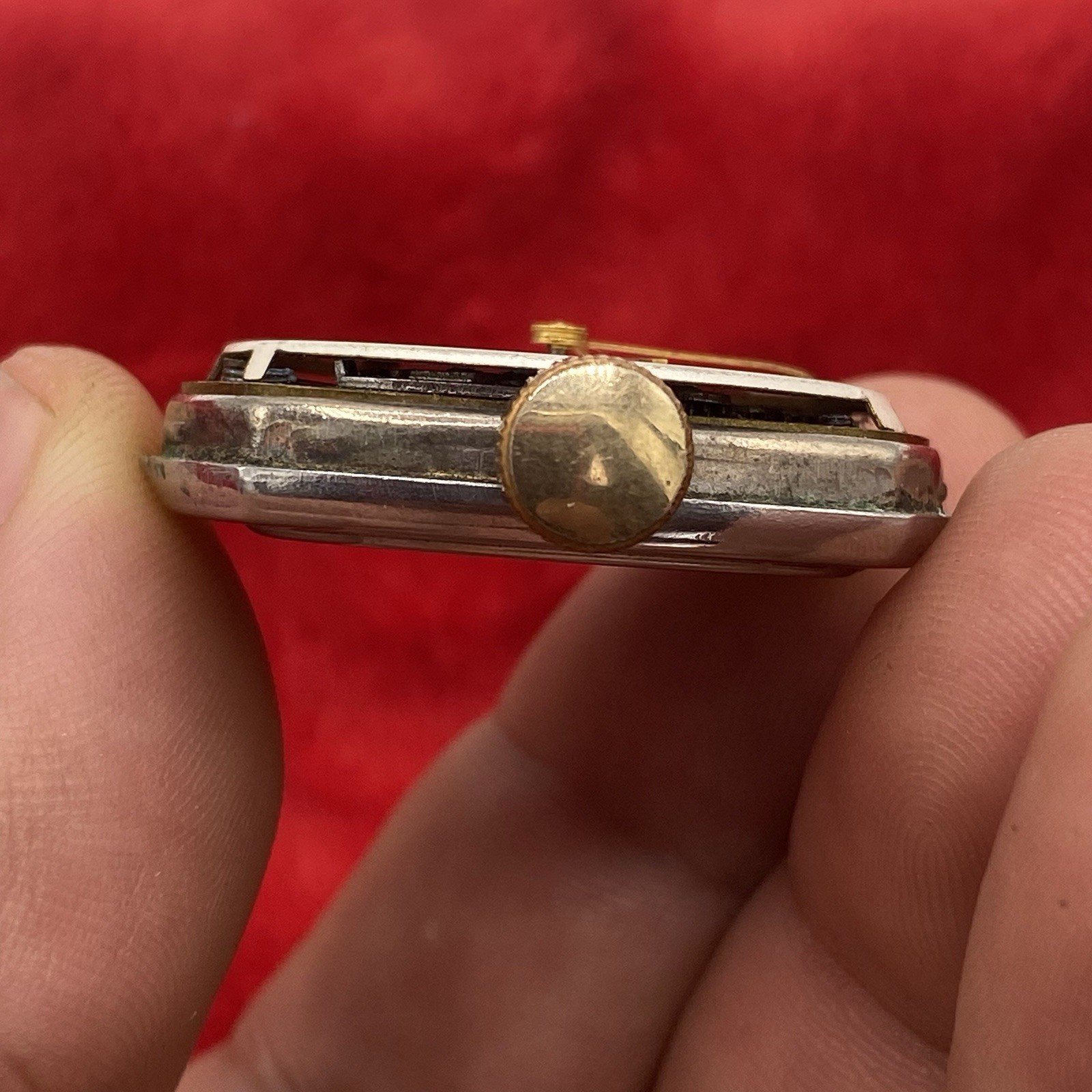Antique Ingersoll watch movement w dial and hands for parts or repair Made USA