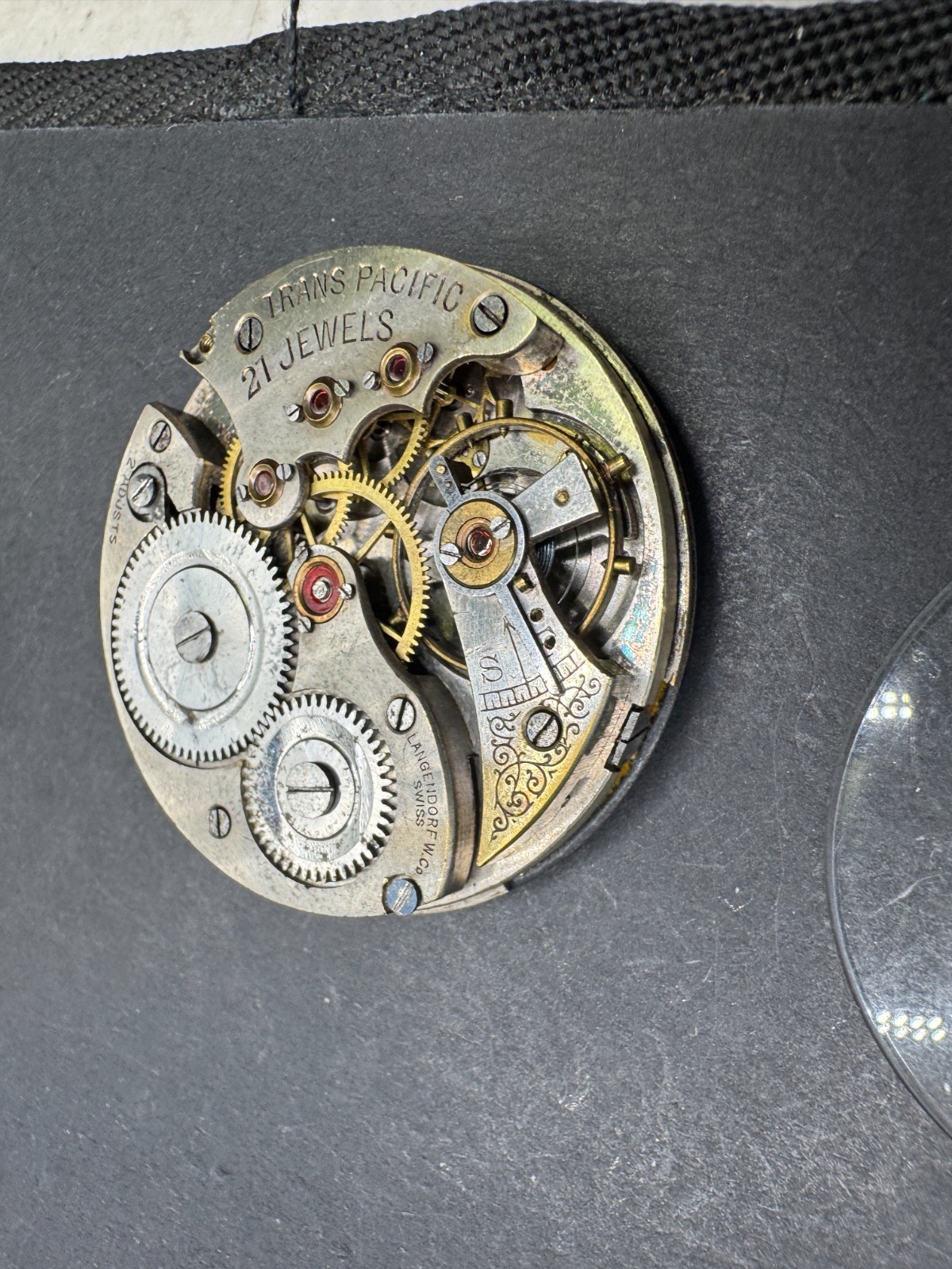 Vintage Trans Pacific 21 Jewels Pocket Watch Movement Langendorf Swiss