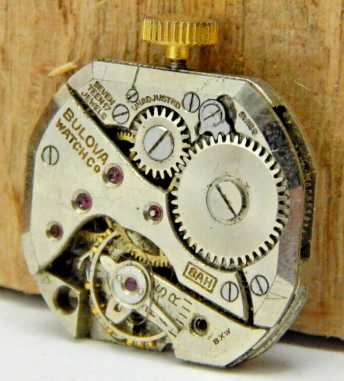 Ventage 1945 Bulova 8AH 17 jewel men’s wrist watch movement w/ crown stem combo
