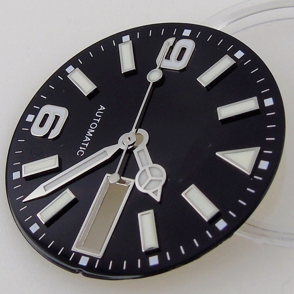 BLIGER 29mm Black Sterile NH36 Luminous Watch Dial Face With Date Week Window