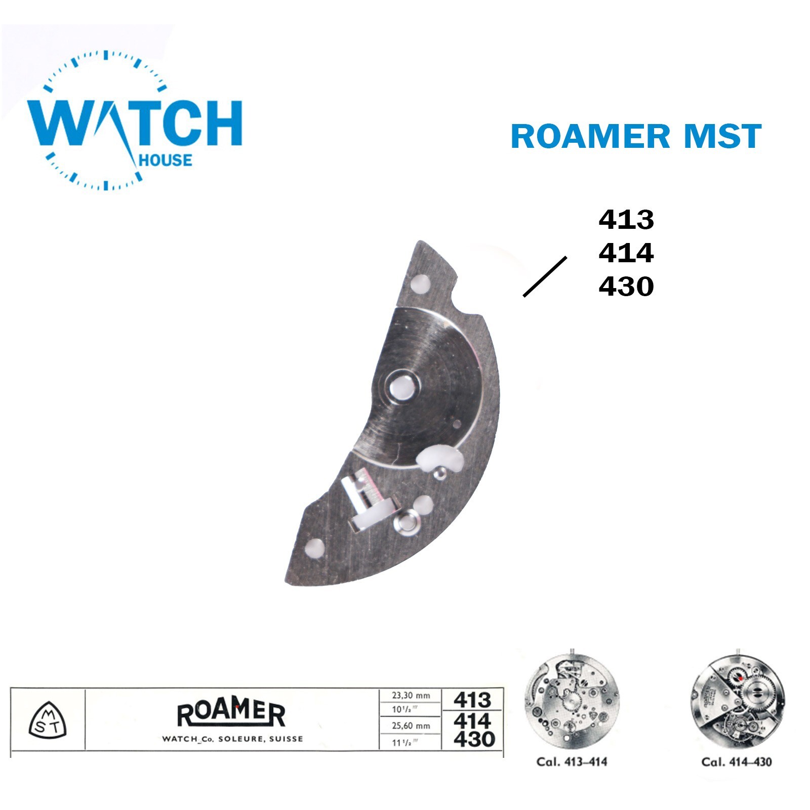 ROAMER MST 413 or 414 or 430 Swiss Spare Parts, Silver Color.