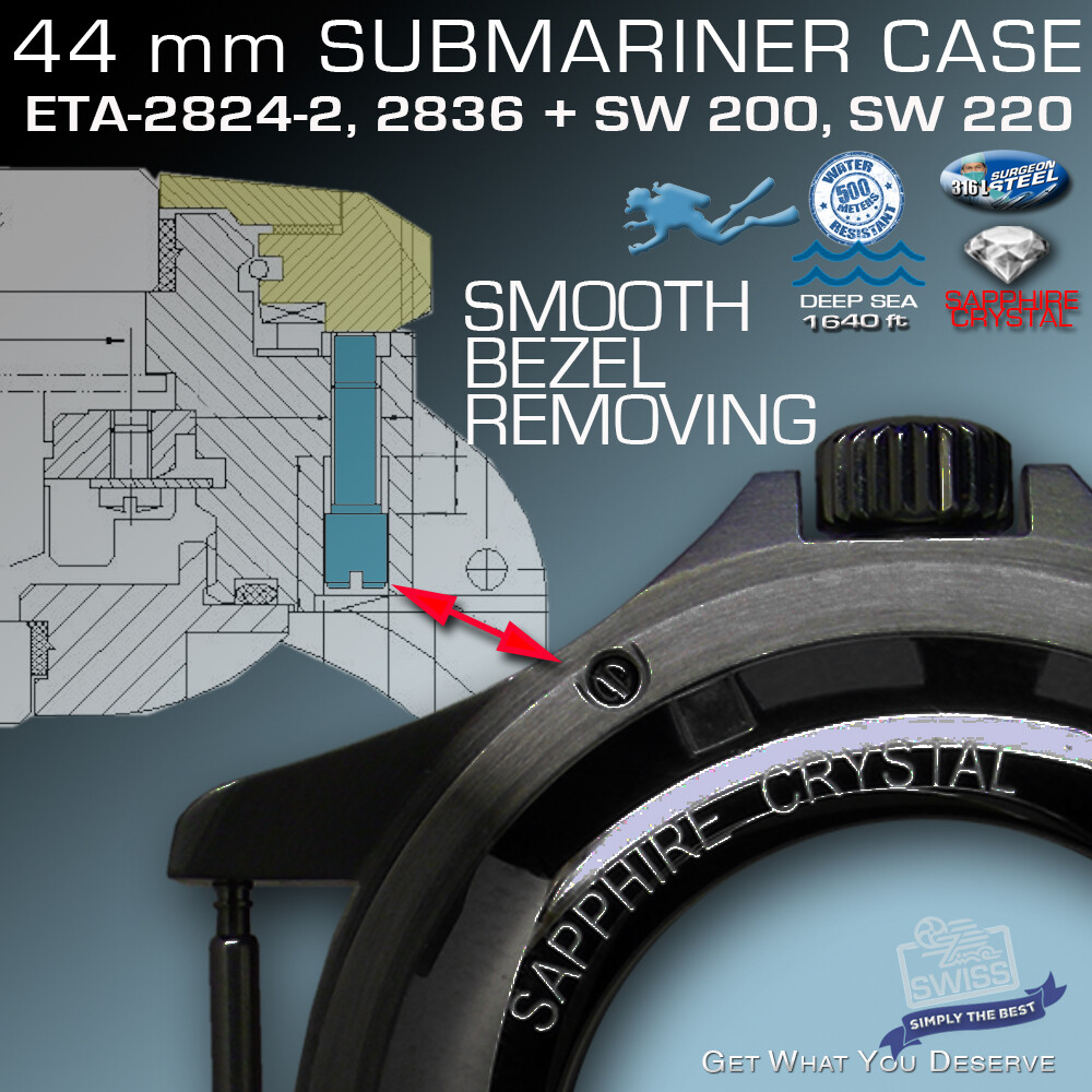 SET: CASE SUBMARINER 500M,1640 FT, BLACK PVD, DIAL/HANDS/BAND, FIT ETA2824/SW200