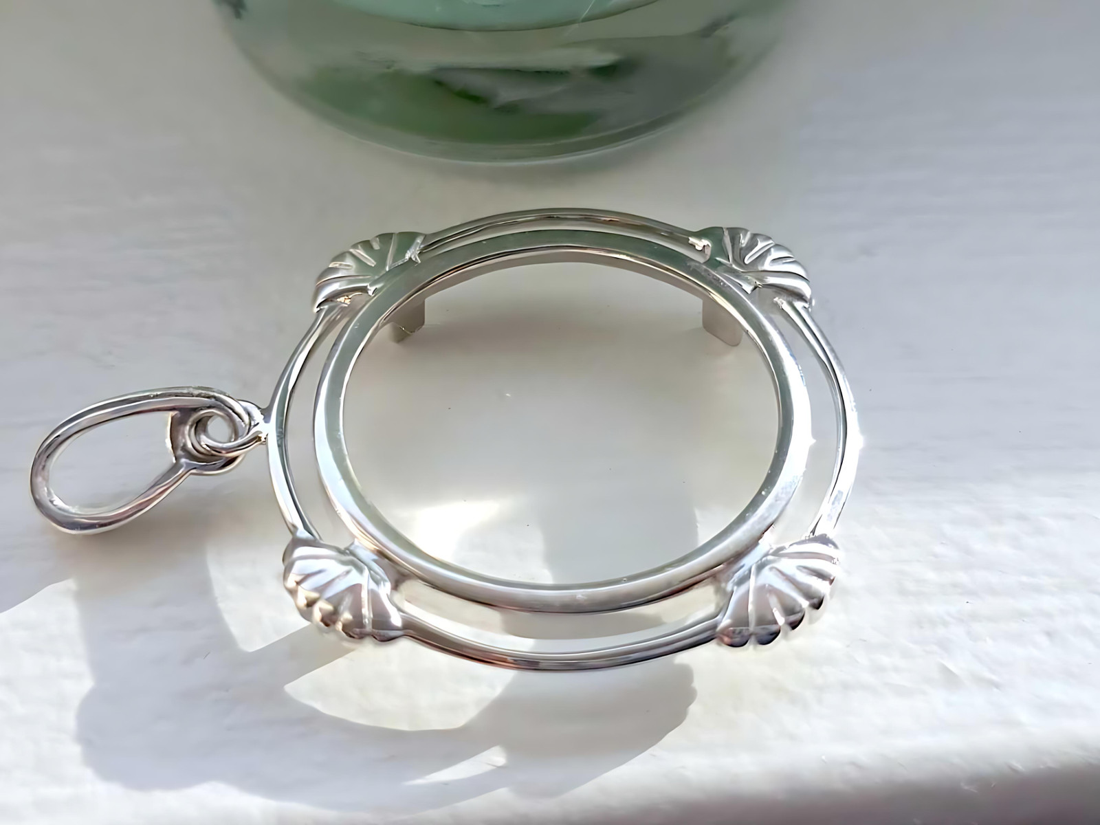 925 Sterling Silver Prong Back Clamshell Edge Bezel for 24mm Quarter 25Cent