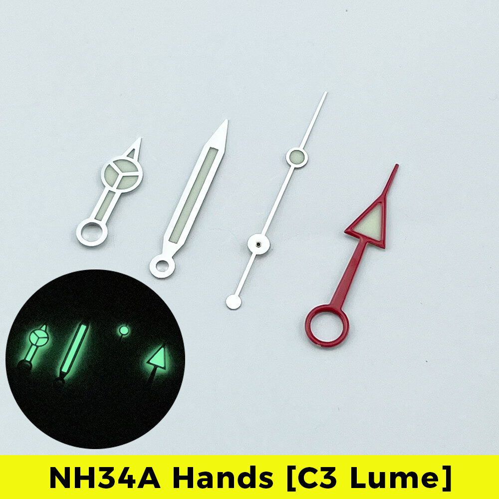 NH34A Red GMT Hands C3 Lume 4-hand for NH34 SKX007 SKX SSK GMT Mod BENZ