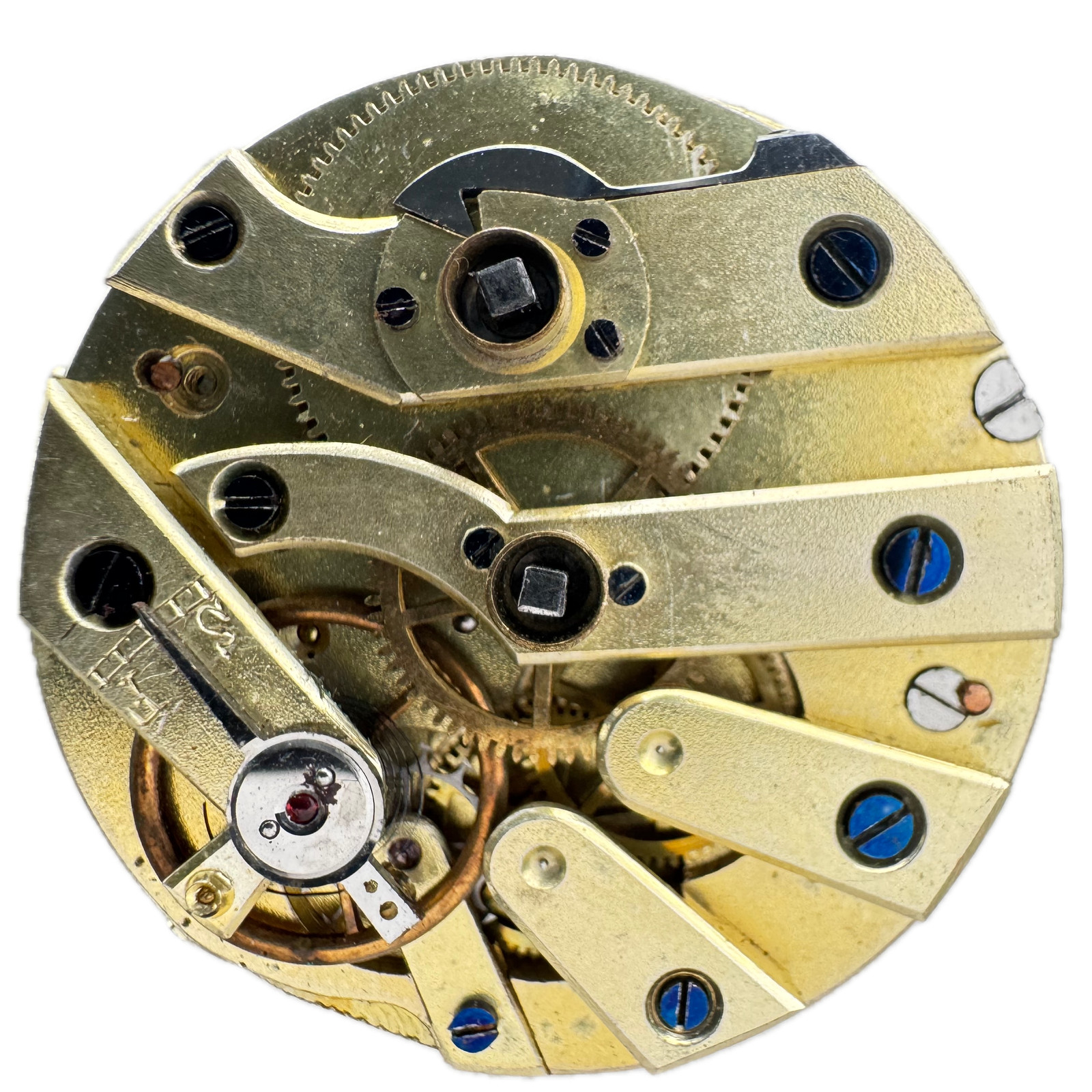Antique Unbranded Fancy Multicolor Key Cylinder Escapement Pocket Watch Movement