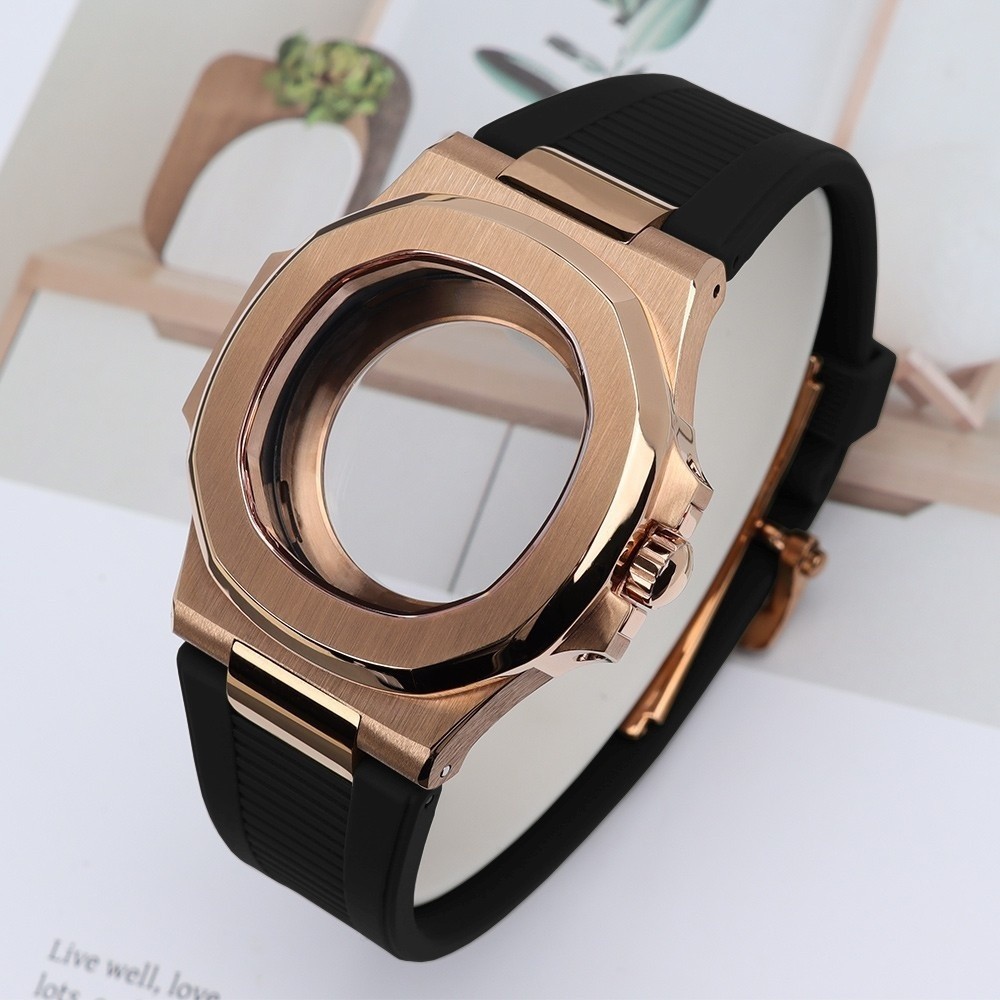 High-end Rose Gold 40mm Diver Steel Watch Case Sapphire For NH35 Movement