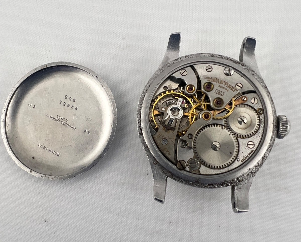 1942 LONGINES WW2 Era Watch, 12L Manual Movement, 2 Tone Dial, SS Case, Runs!