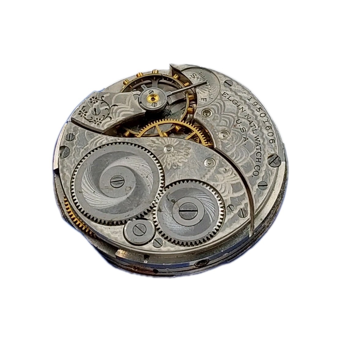 Elgin 301 12s Movement Sunk Enamel Dial Pocket Watch Parts 1285