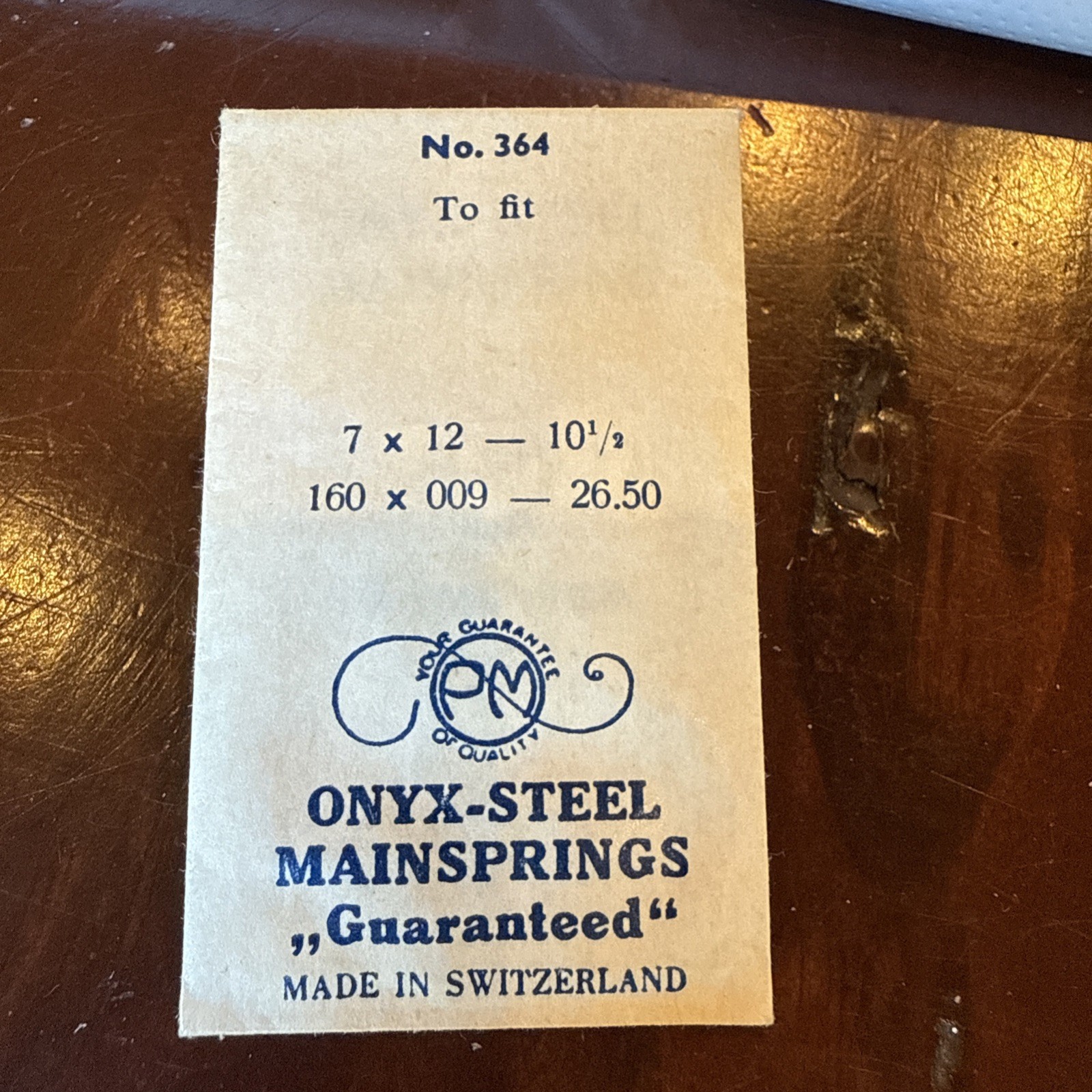 ONYX-STEEL #364 MAINSPRING SWISS WATCH PART NOS