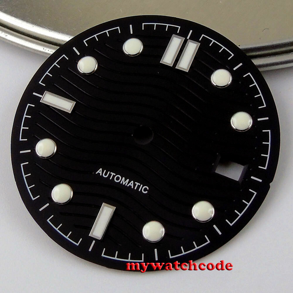 31mm black white blue sterile dial luminous marks fit Japan NH35 NH36 movement