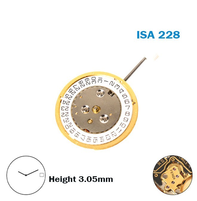 ISA 228 Fendi Swiss Made-White Date Disk At 3- 2 Hands-6 Jewels-H:3.05mm.