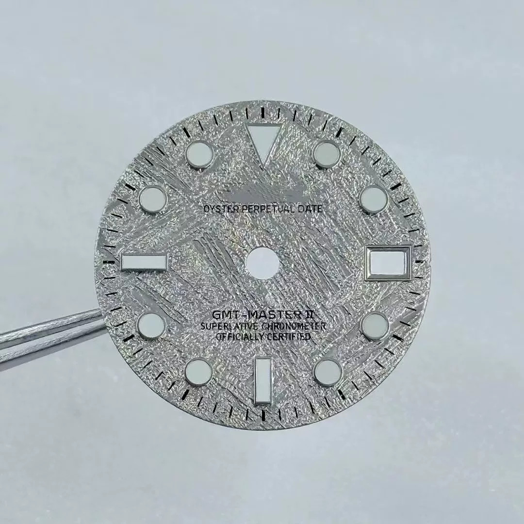 28.5mm GMT Meteorite pattern Watch Dial Green Luminous For NH34 Movement