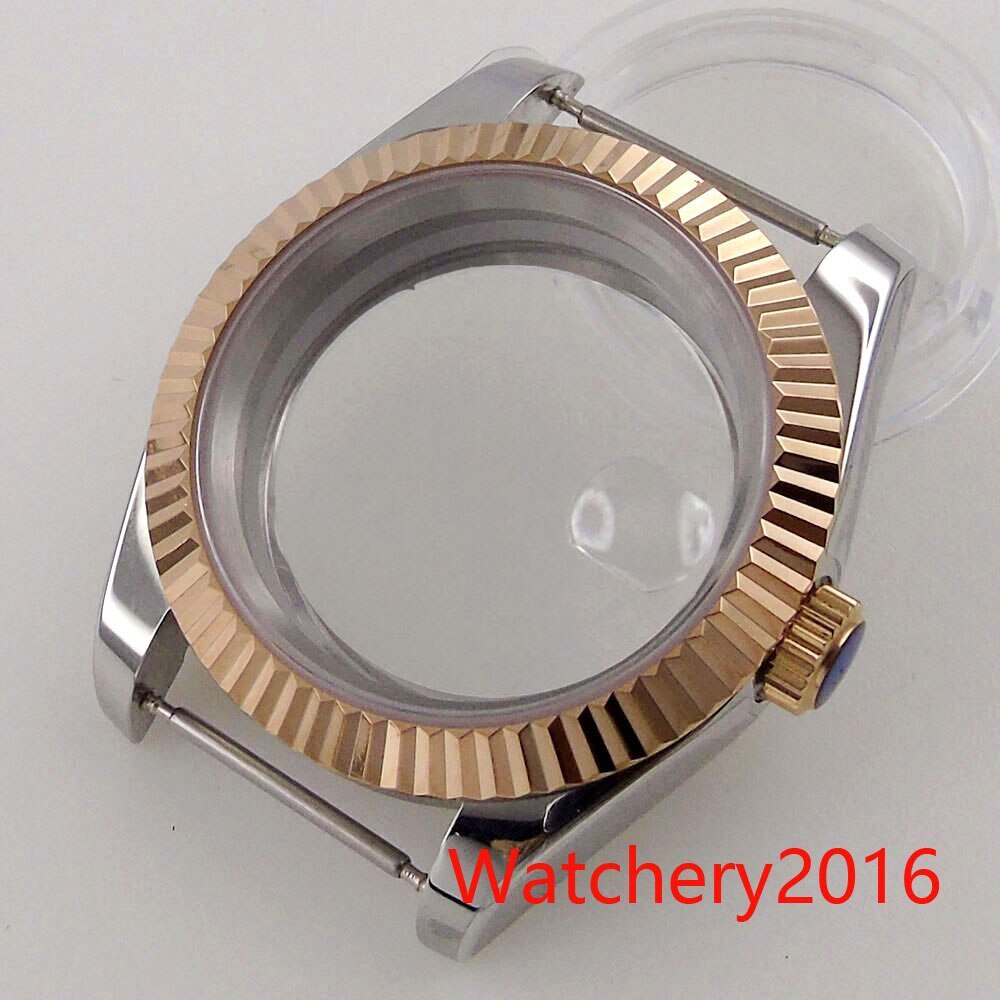 36mm 39mm Two Tone Rose Gold Silver Magnifier Watch Case For NH35 Miyota DG 2824