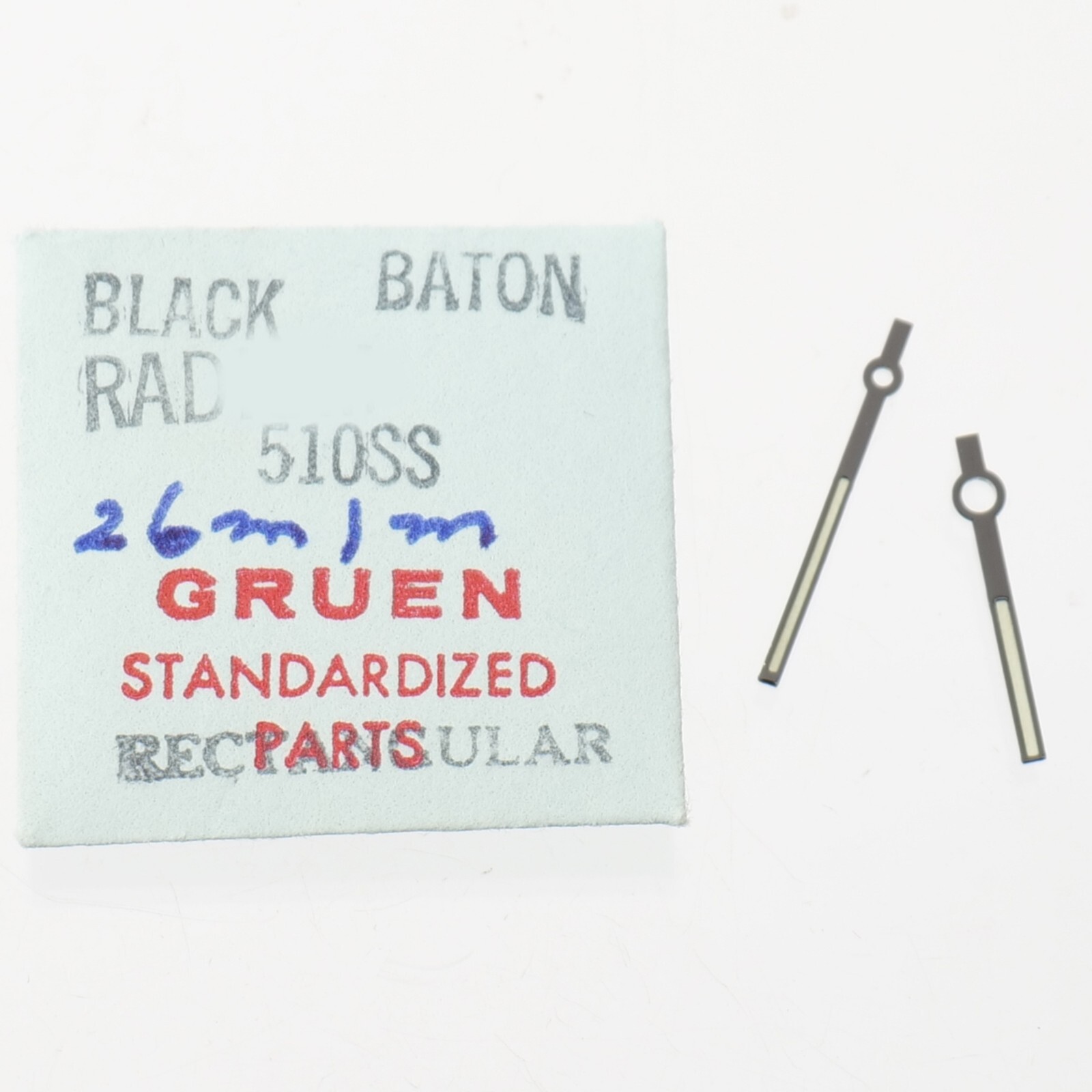 Set NOS Gruen 510SS Black Baton 26mm Watch Hands 80/140 Minute Hour (C6D13)