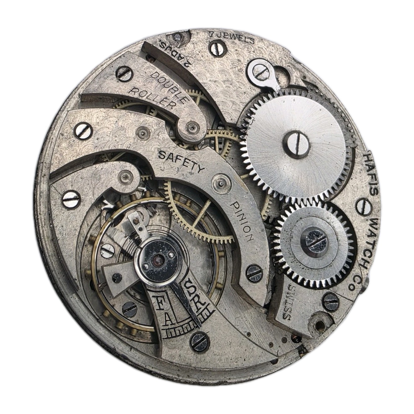 Hafis Watch Co Swiss 7 Jewel Size 16 Pocket Watch Movement Runs Dial Lot 415