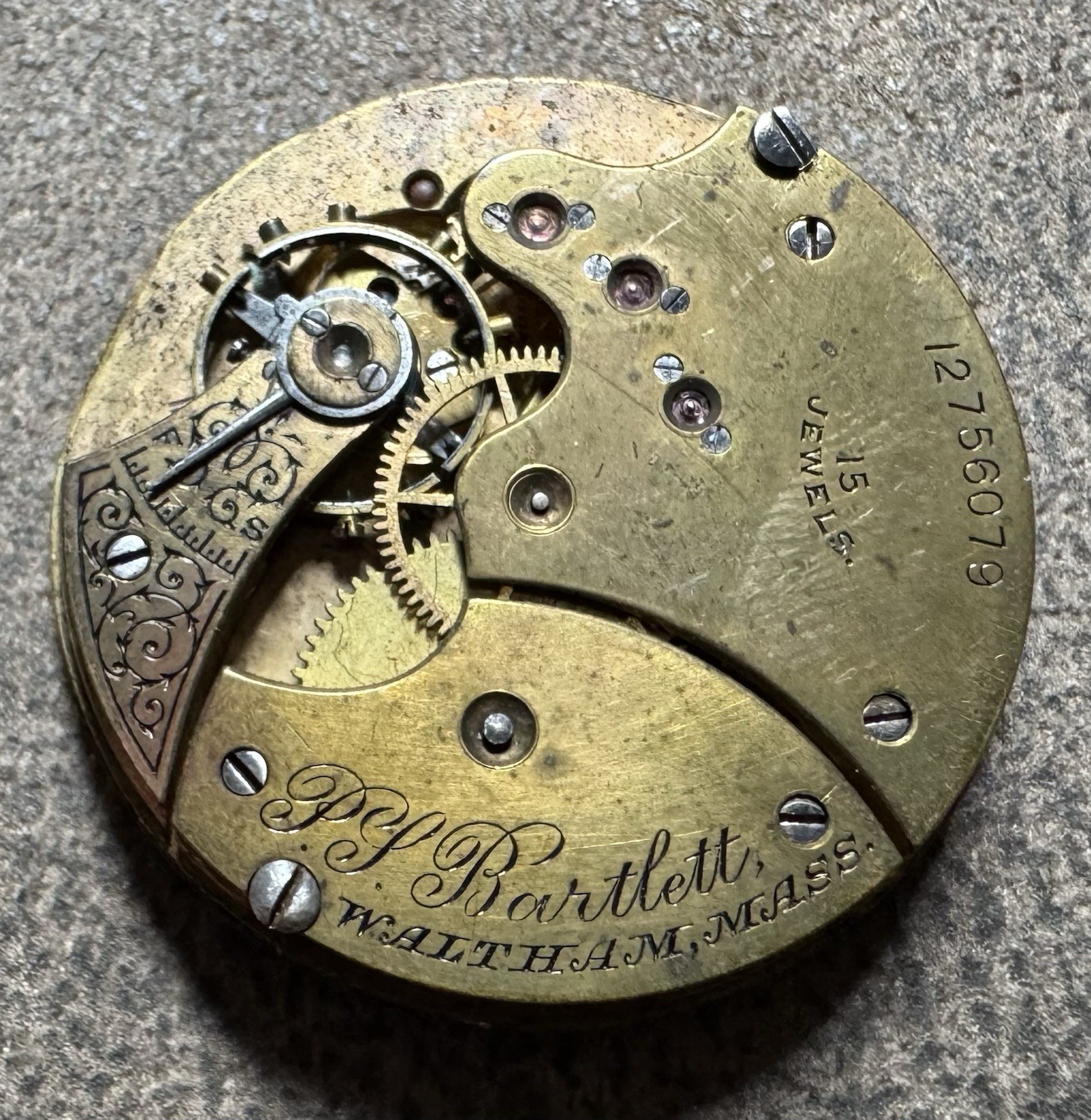 1903 WALTHAM 6S 15J SEASIDE PS BARTLETT WATCH MOVEMENT & DIAL