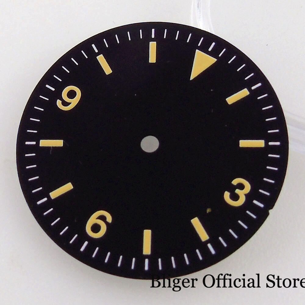 Nologo Black Vintage 29mm Yellow Marks Watch Dial fit NH35A NH36A ETA2824 PT5000