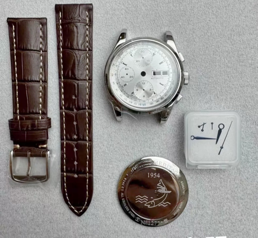 40mm Stainless Steel Watch Set + Dial + Hands + Leather Strap For 7750 Movement