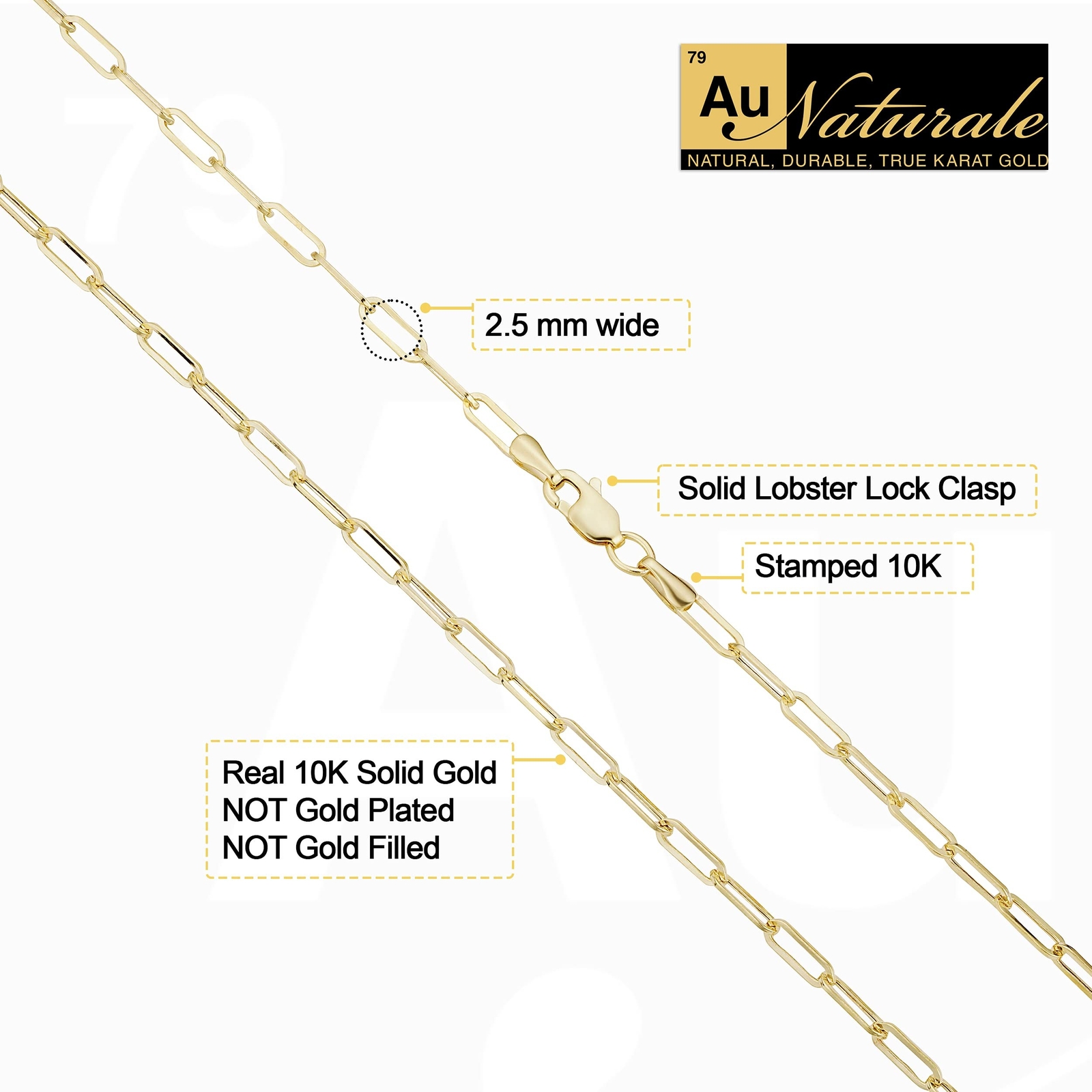 10k Yellow Gold 2.5 mm Paperclip Link Chain Necklace for Women (16, 18, 20, 2…