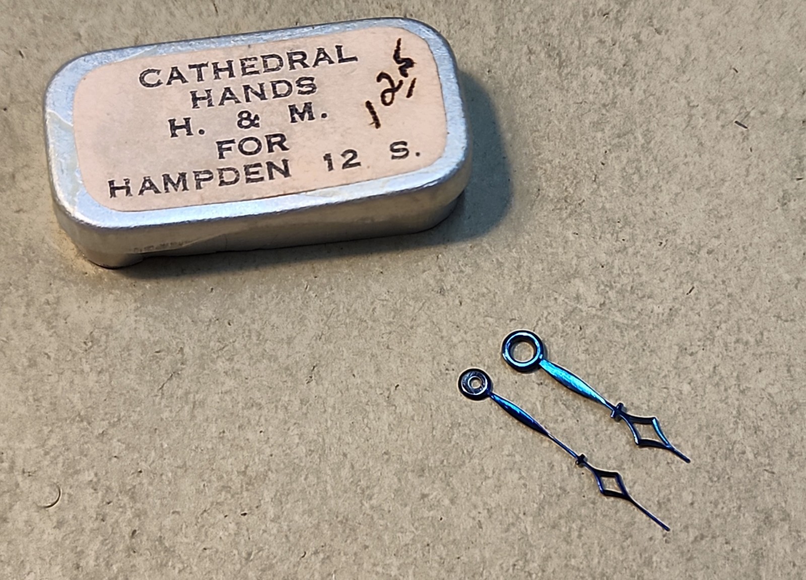 2 Sets Of Vintage NOS Hampden 12 Size Pocket Watch Blue Cathedral Hands-180/90