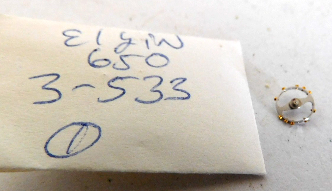 ELGIN 650 BALANCE WHEEL BROKEN STAFF NO HAIRSPRING. USED