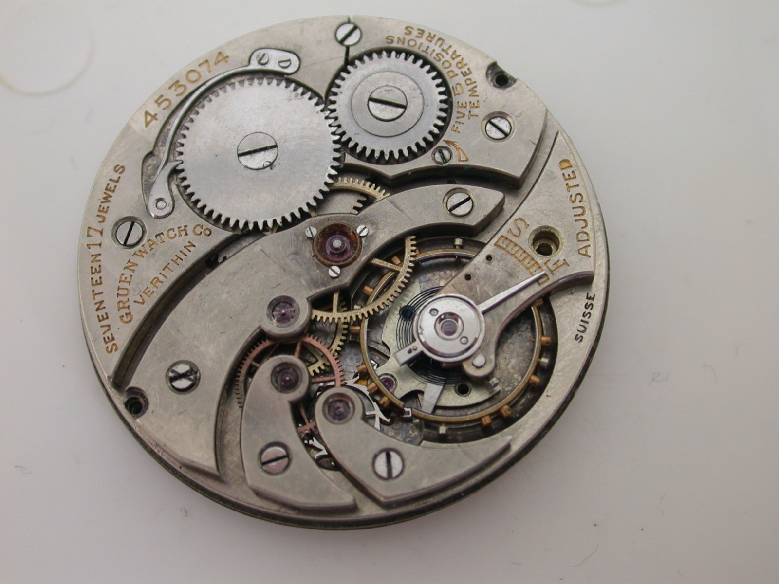 GRUEN VERITHIN, 17 JEWEL, SERIAL # 453074, 17 LIGNE MOVEMENT – 35MR22