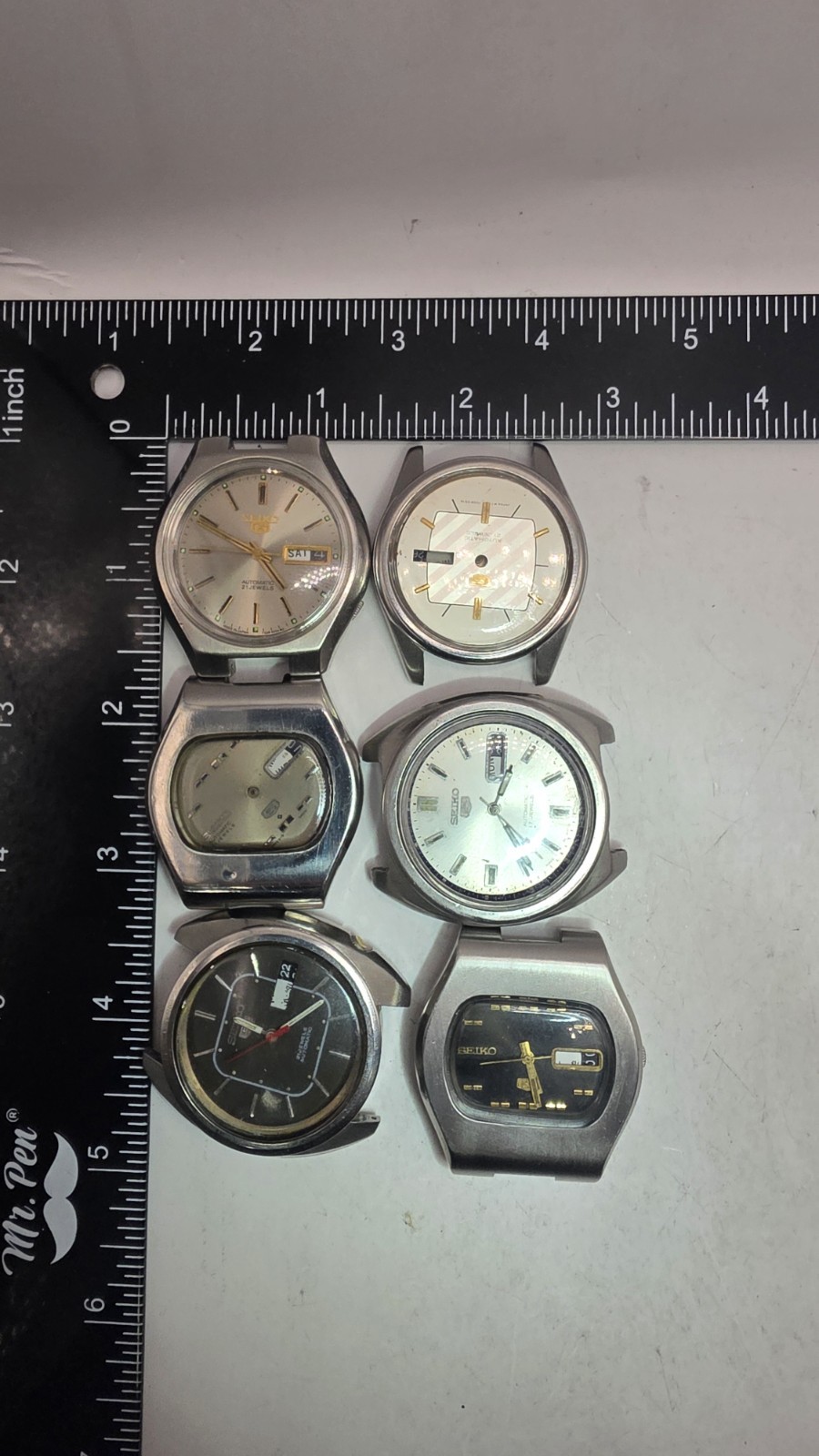 (6)Seiko 6119c movement & Cases. Most Run & Serviced In Good Condition Watch Lot