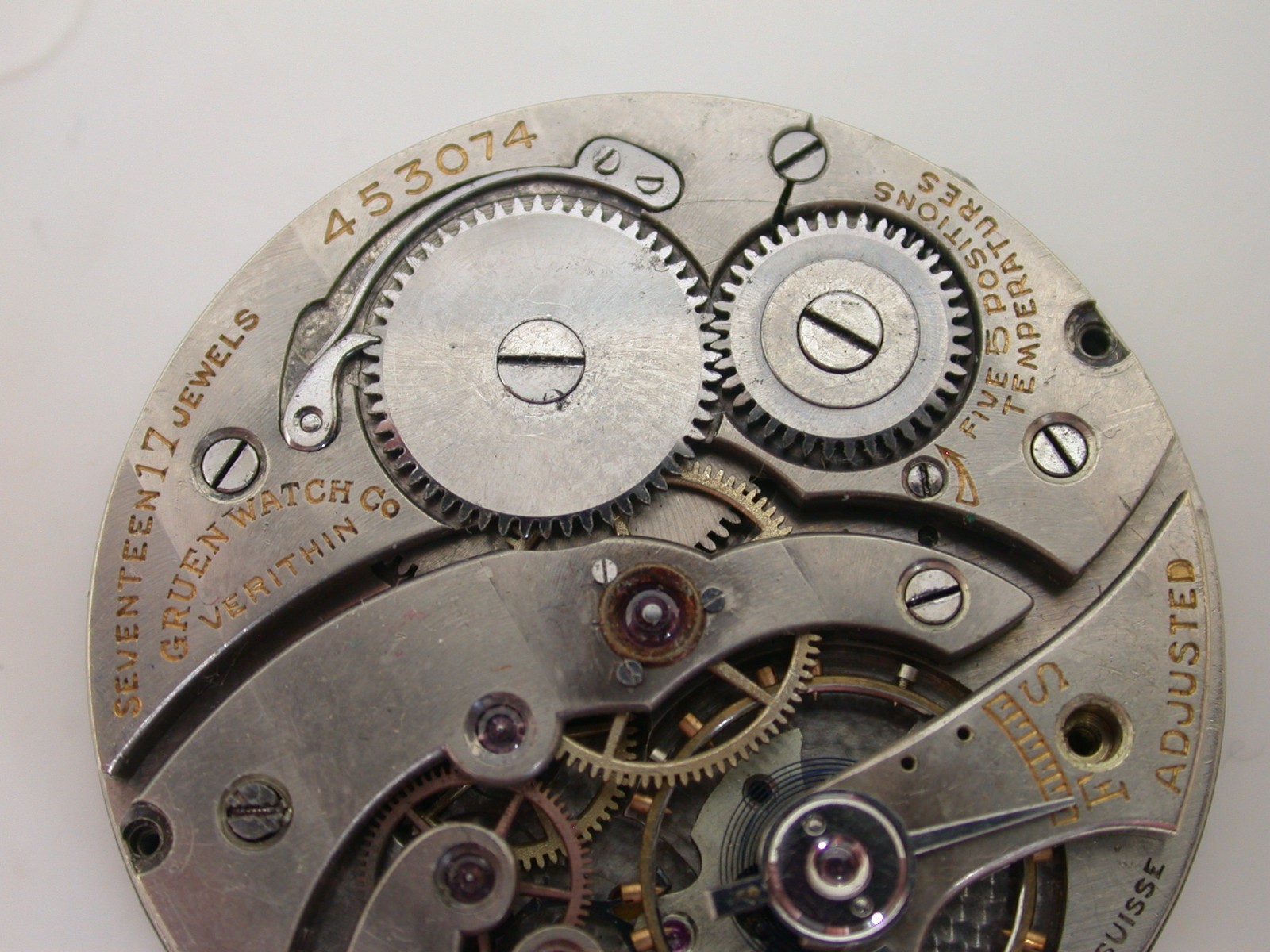 GRUEN VERITHIN, 17 JEWEL, SERIAL # 453074, 17 LIGNE MOVEMENT – 35MR22