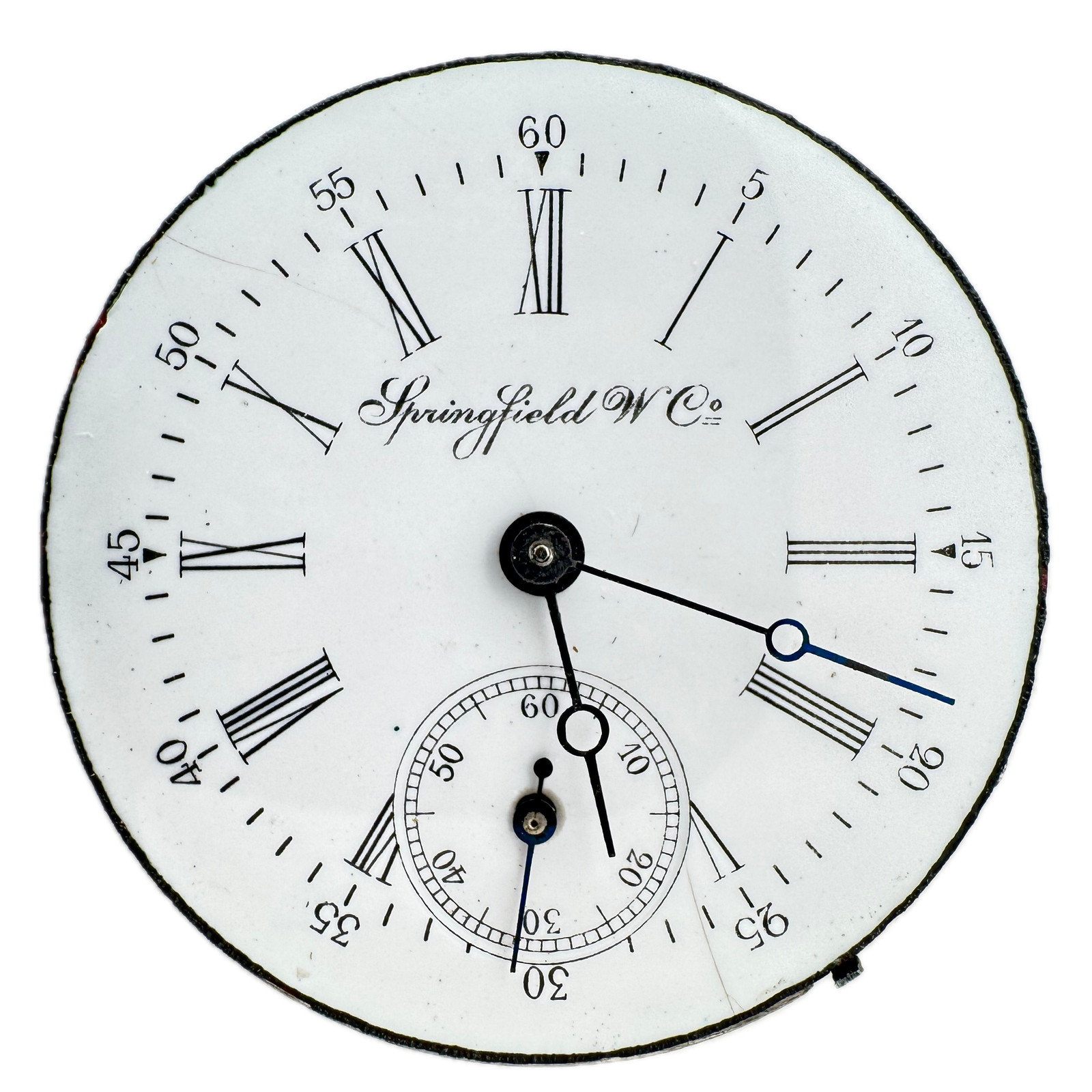 Antique 8s Springfield W. Co Roman Dial 15J Hunter Pocket Watch Movement