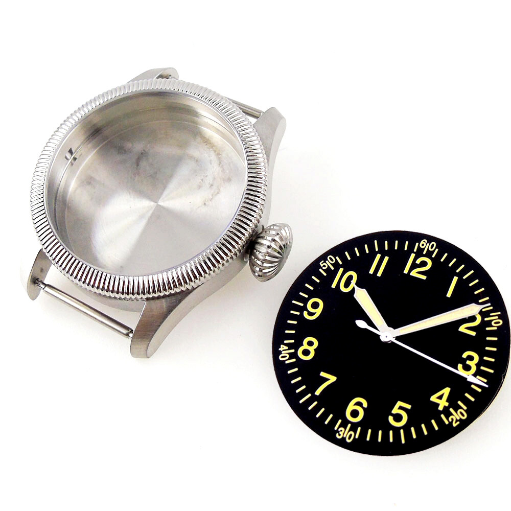 39mm Fluted Bezel Steel Sapphire Glass Watch Case Black Dial Fit NH35 NH36 2824