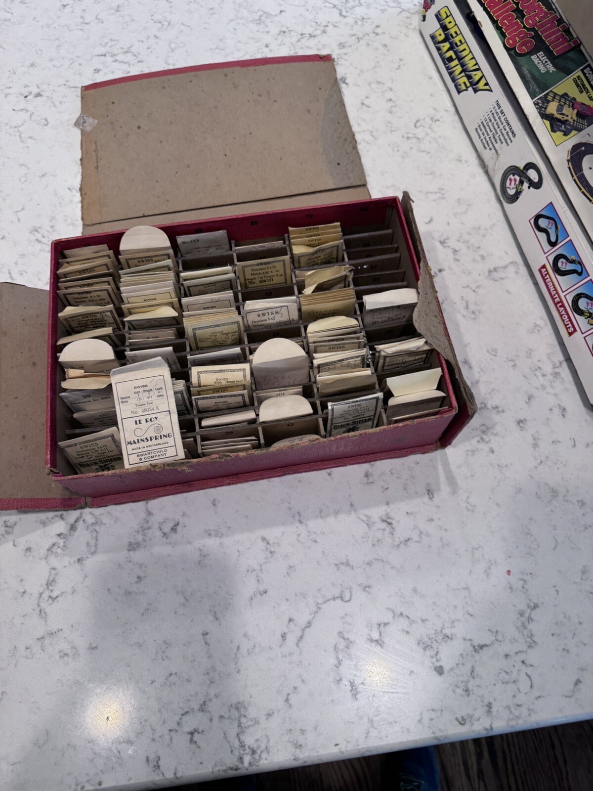 VTG Swartchild Co Watchmakers Slotted Assorted Repair Box W/ 140+- NOS Springs