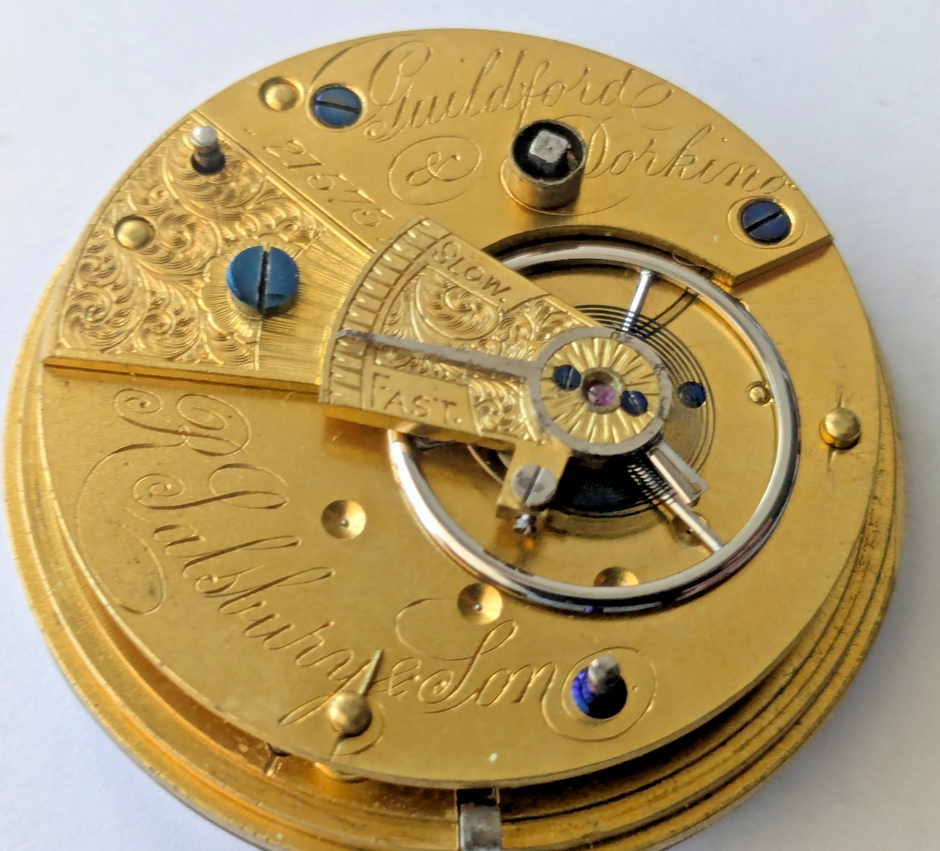 Antique R. Salisbury & Son Guildford English Pocket Watch Movement Clean 43m F15