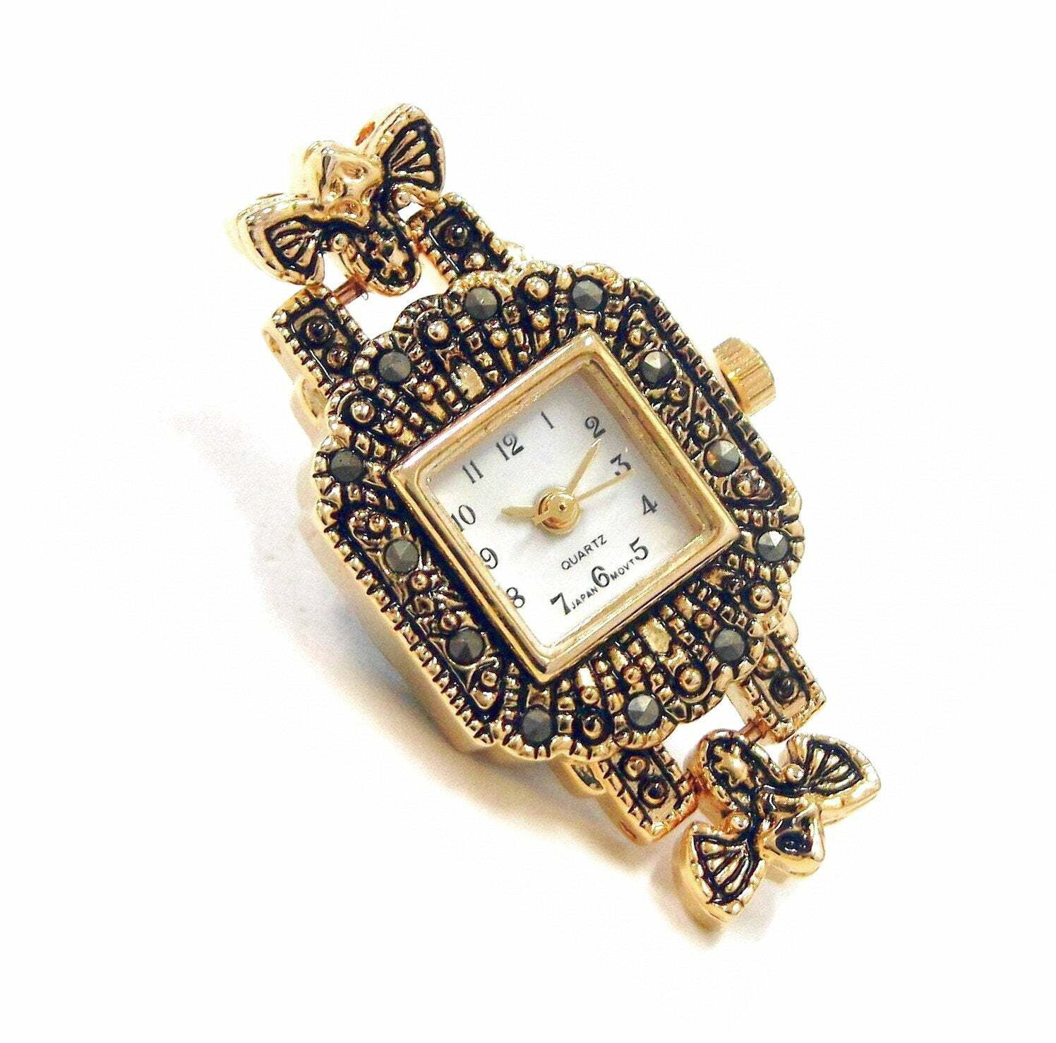 Beading Watch Faces Rectangular Gold Plated 10x10mm Jewelry Making Battery inclu