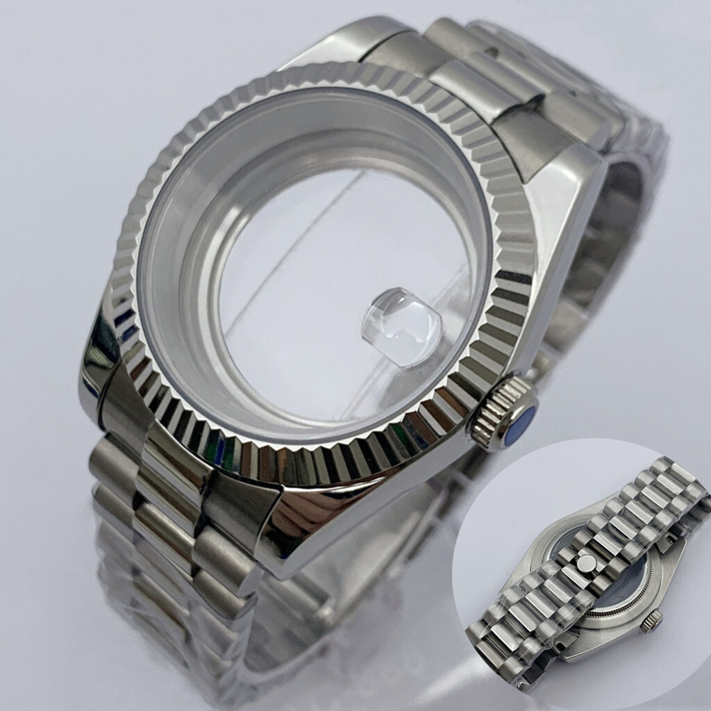 36mm/40mm NH35 NH36 Miyota 8215 ETA 2836 2824 Silver Watch Case President Strap
