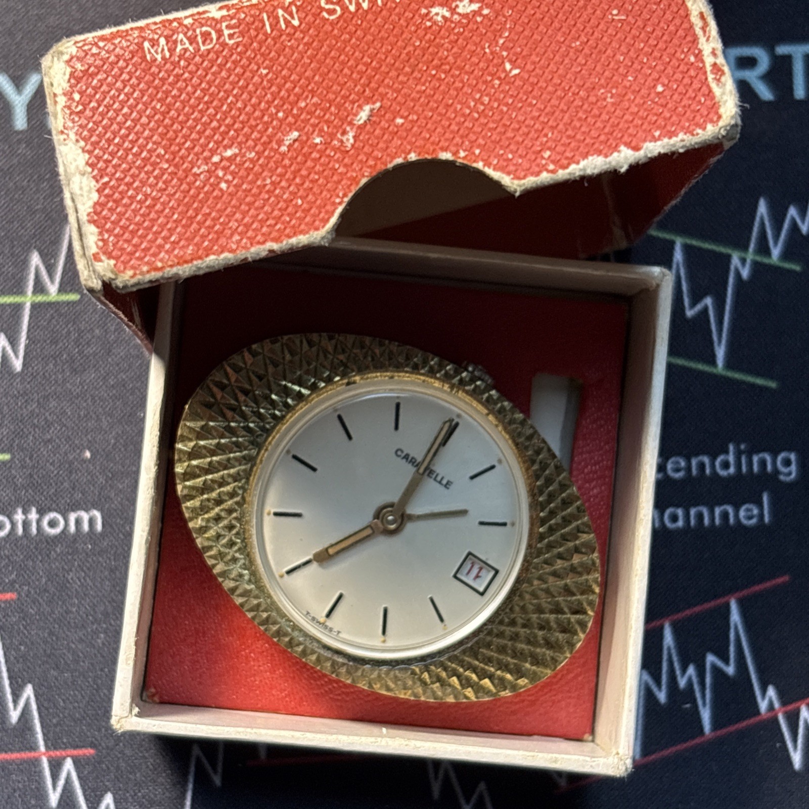 Calendar Alarm Caravelle by Bulova clock working T-Swiss movement Missing Base