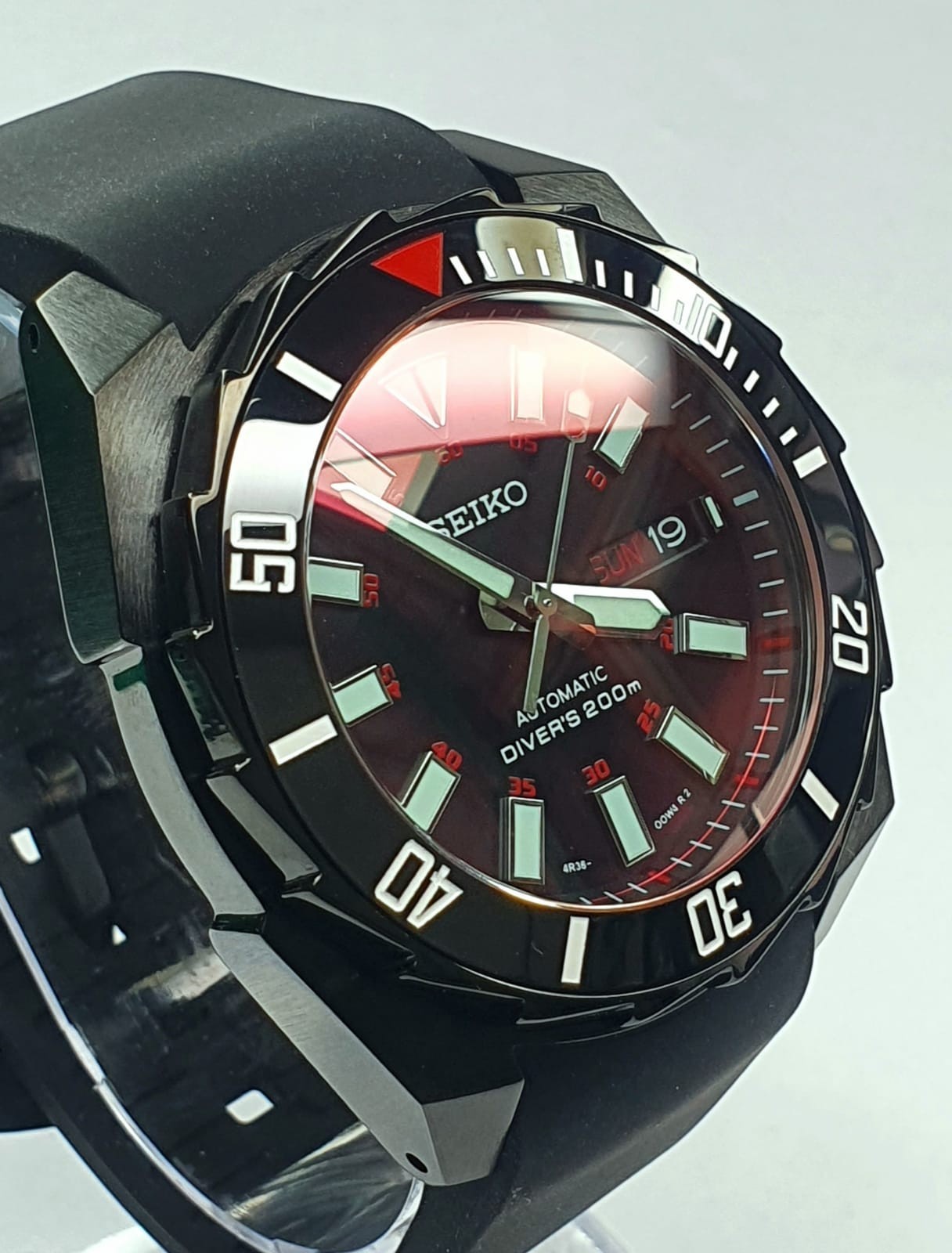 New Unworn SawtoothSeiko Bloodmoon Mod RED Sapphire Ceramic Glass Back