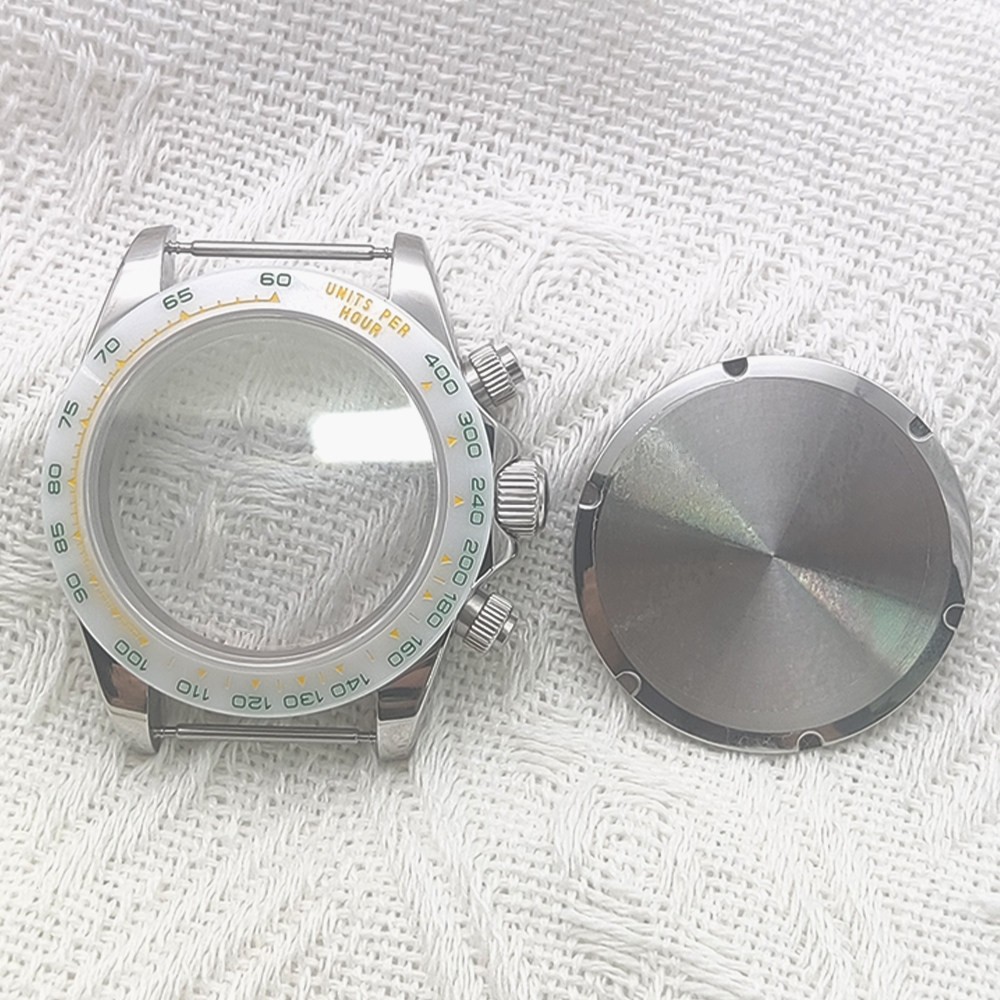 40mm 5ATM Steel Watch Case Sapphire Crystal Ceramic Bezel Fit VK63 VK64 Movement