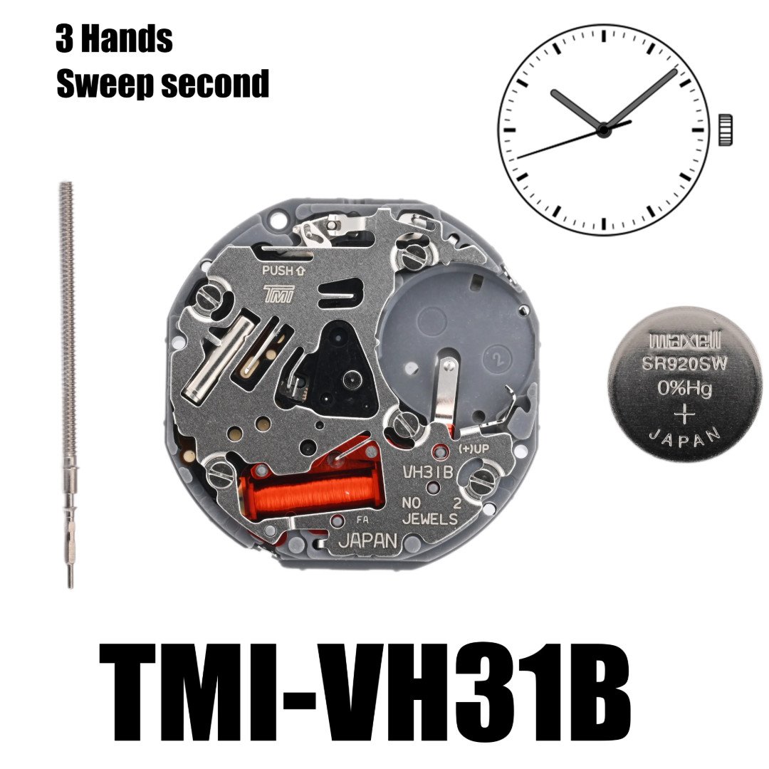 Seiko TMI VH31 Quartz Movement Sweep Second 1/4 Beat 3-Hand Japan VH31B High-Bea