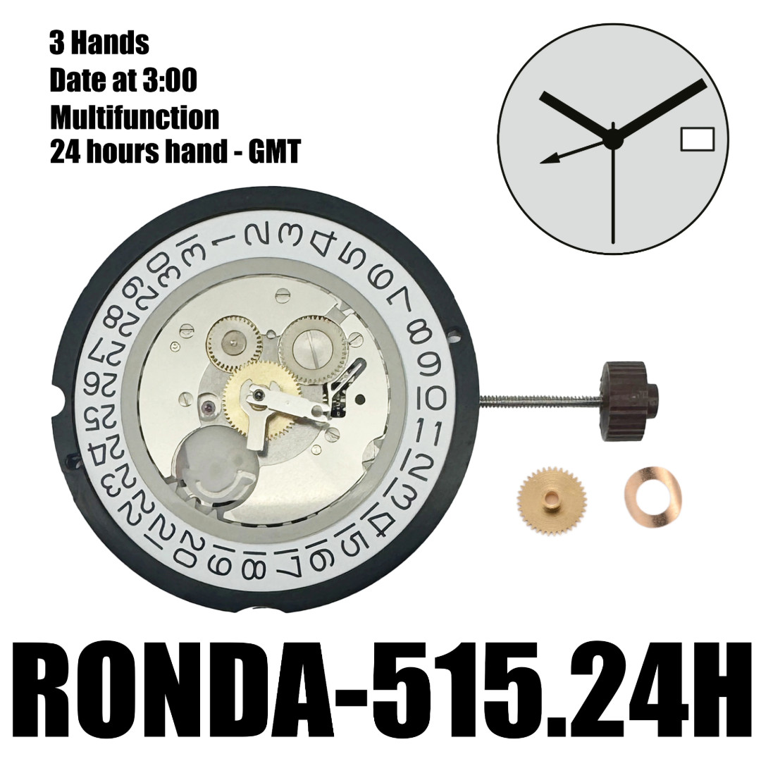 Genuine Ronda 515.24H Quartz Movement Swiss 3 Hand GMT Watch Repair Part 1 Jewel