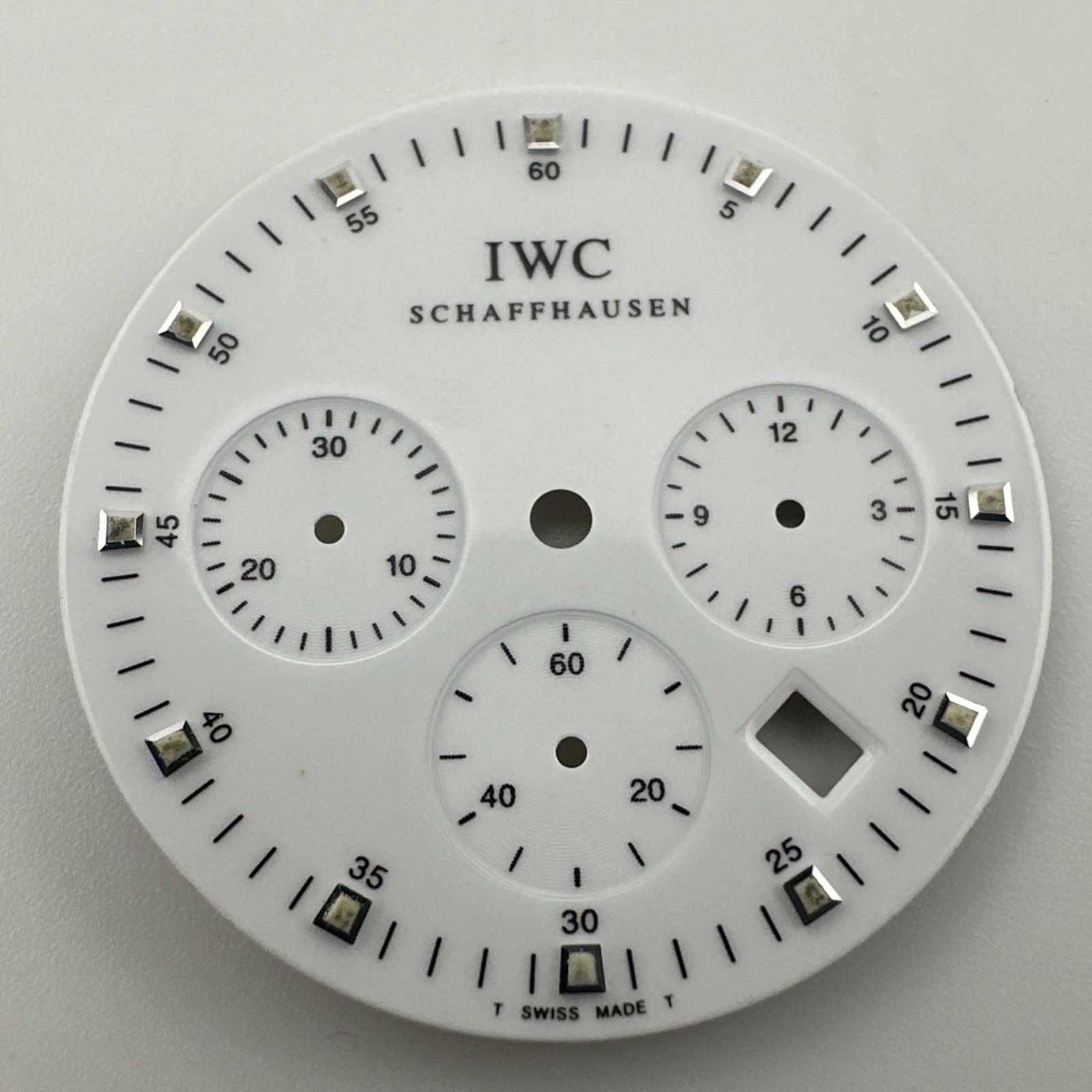 Original IWC Schaffhausen Chronograph Date Silver Watch White Dial 27.5mm