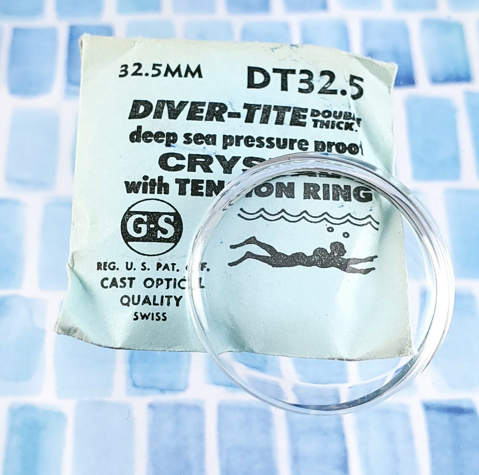 Vintage G-S DIVER-TITE Double Thick Deep Sea Diver Crystal. DT 32.5 mm