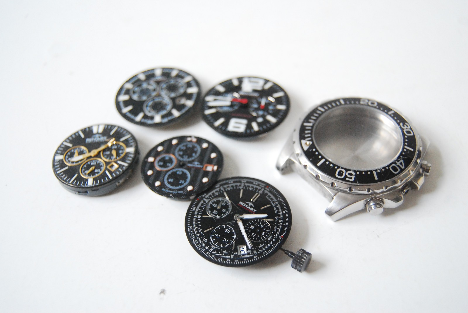 COLLECTION OF ROTARY AQUASPEED CHRONOGRAPH PARTS, DIALS, CASE ETC