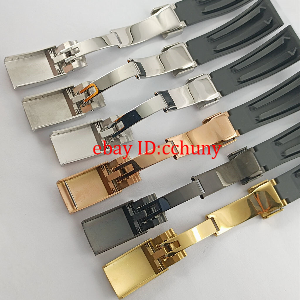 20mm black Curved Rubber watch strap with silver/gold plated buckle watchband