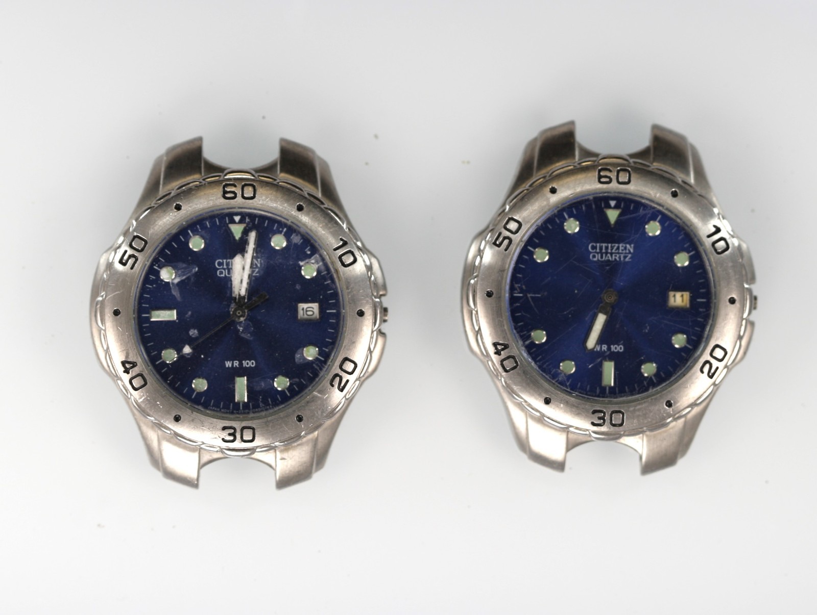 Citizen Watch Men Blue Date 100m Stainless St Silver Battery Quartz NON-WORKING