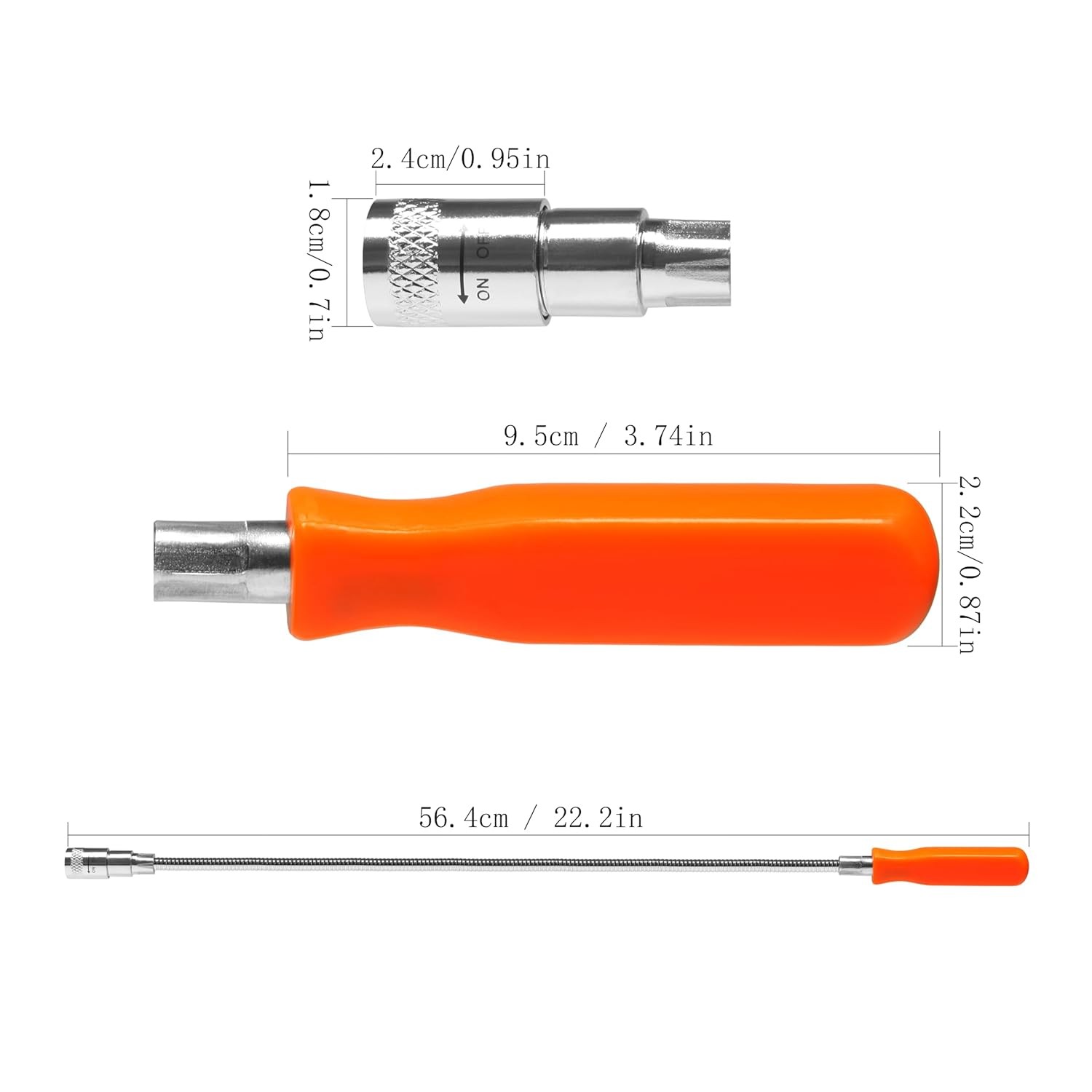 24in Flexible Magnet, Magnetic Pickup Tool with LED Light Magnetic Tool Rod Wand