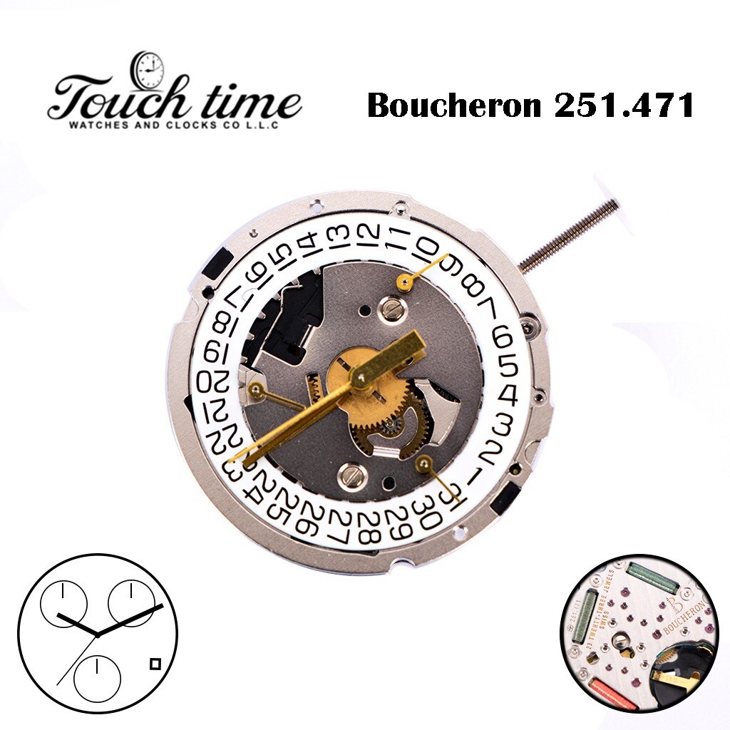 ETA 251.471 (Boucheron Finish) Swiss Movement, Chronograph, White Disk on 4 .