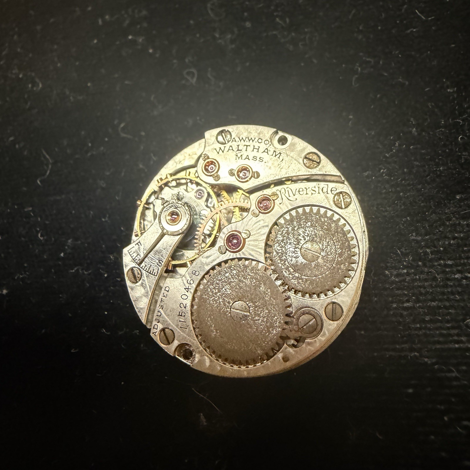 1902 Waltham 1898 Riverside 17J Pocket Watch Movement & Dial Parts Or Repair