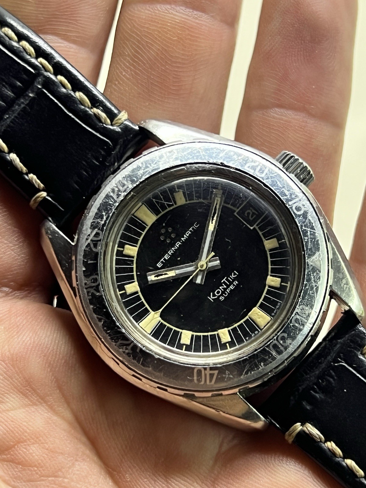 Vintage Eterna Matic Kontiki Super 40 mm Cal.1489K Working Good Read Description