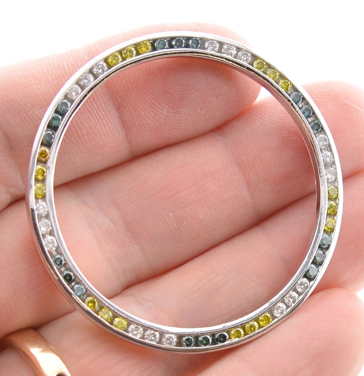 TECHNO MASTER 3CT ROUND COLORED DIAMOND WATCH SCREW ON BEZEL BLUE YELLOW TM 2081