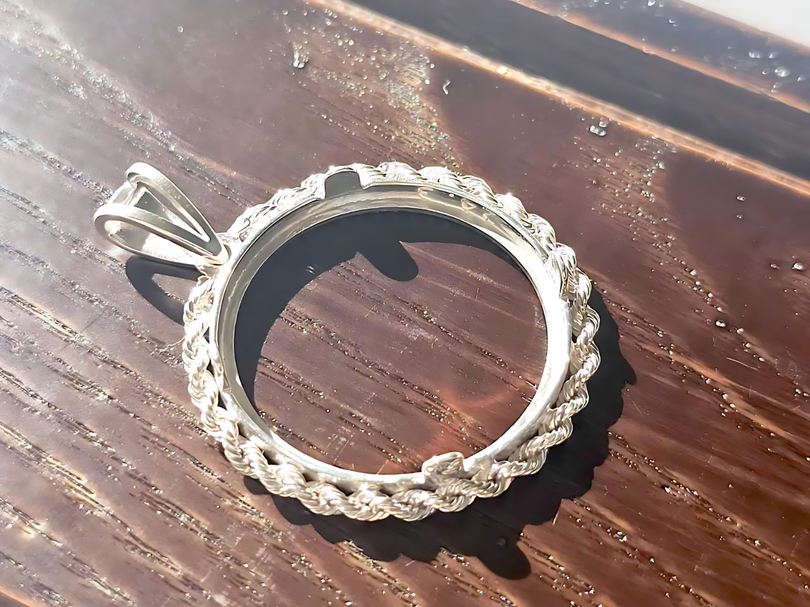 925 Sterling Silver Prong Back Illusion Rope Bezel for 24mm Quarter 25Cent Coins
